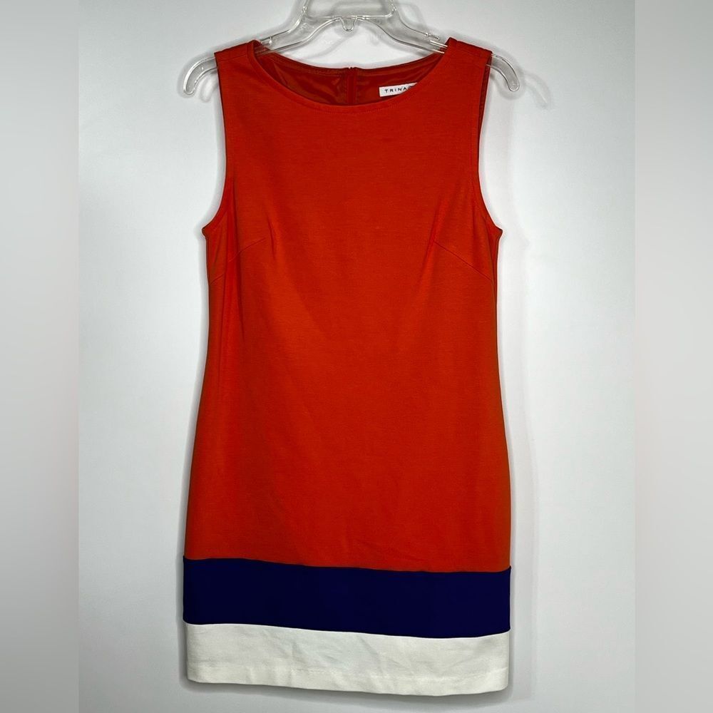 Trina Turk Mod Color Blocked Orange Purple Cream Sleeveless‎ Knee Length Dress